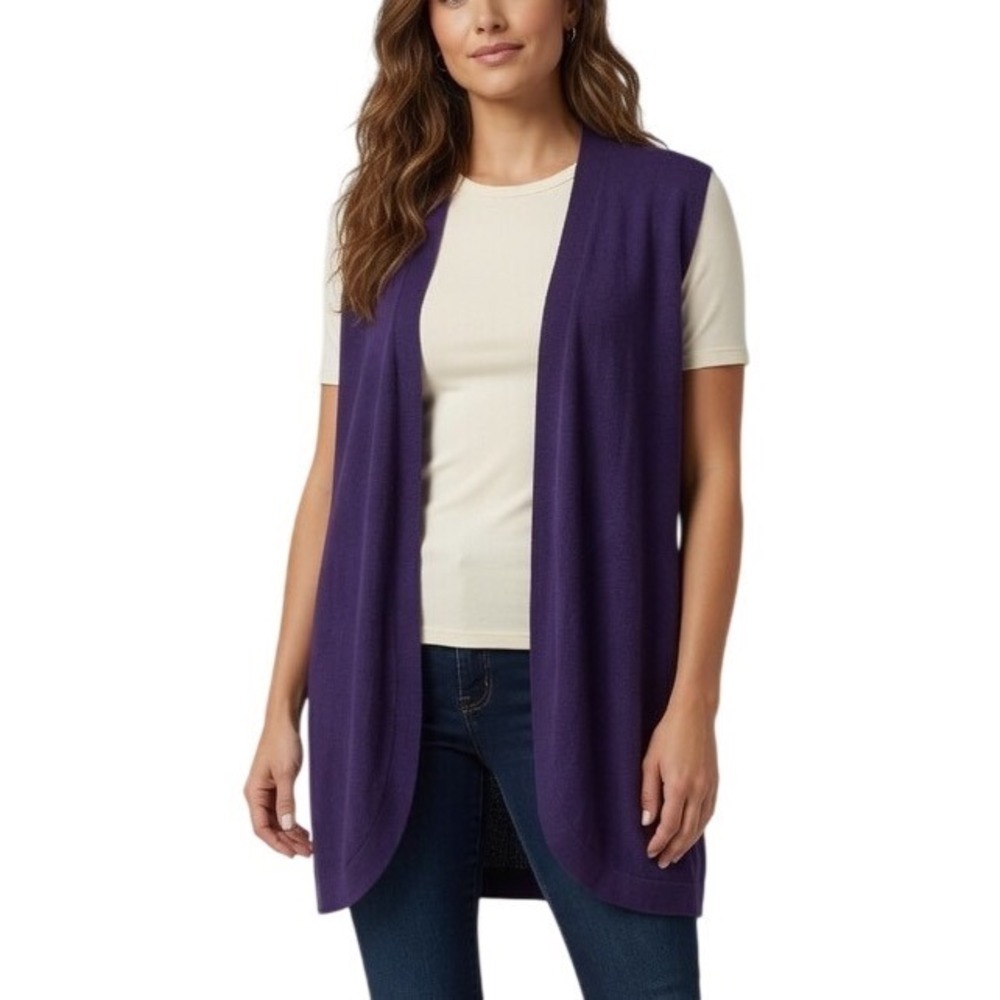 Eileen Fisher Purple 100% Merino Wool Open Front Cardigan Sweater Petite S PS